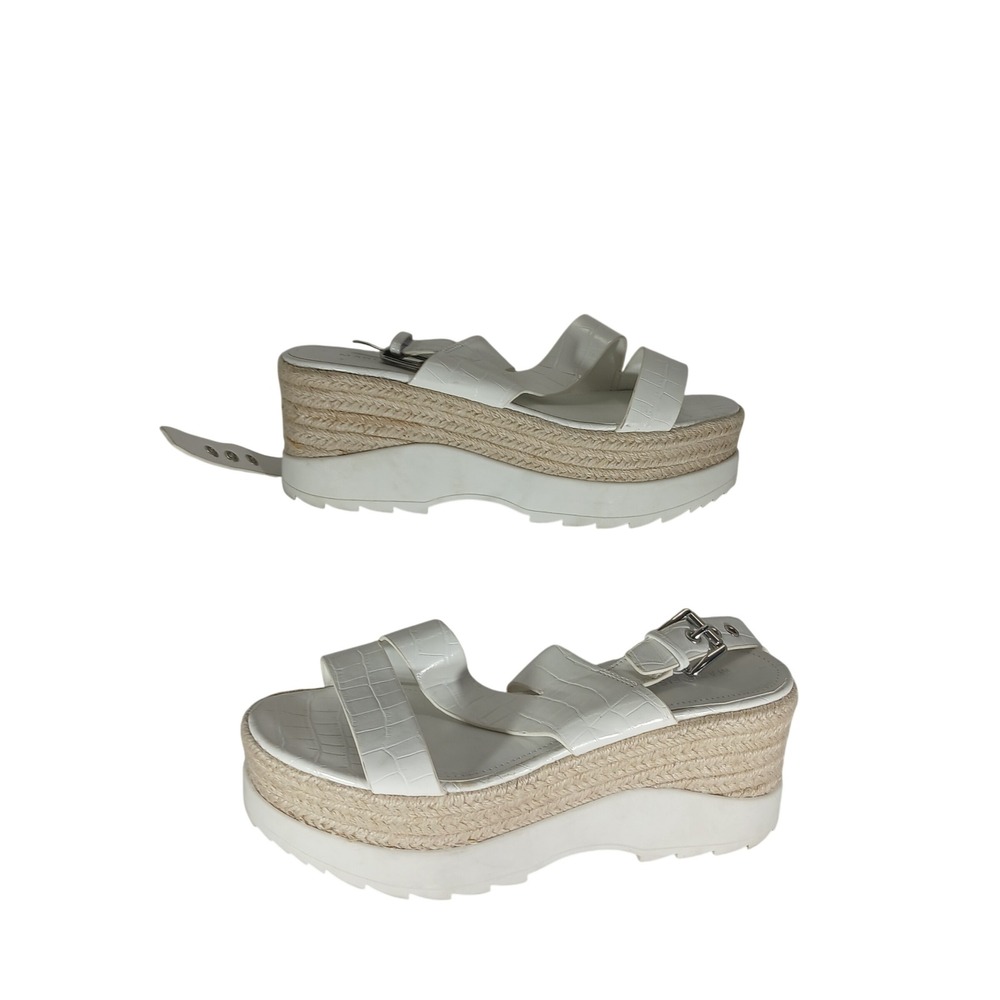 Marc Fisher Zakiya Platform Sandals 7M White Croc Espadrille Wedge Z1007